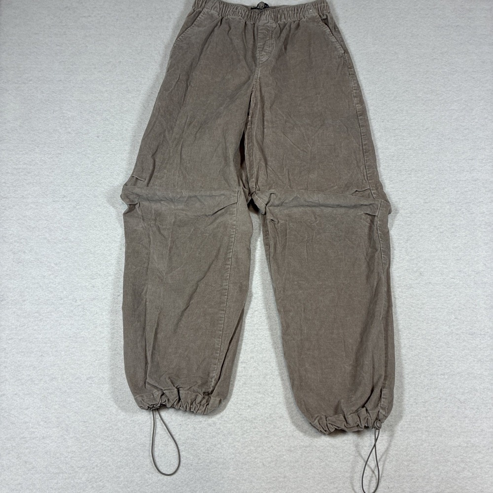 Aeropostale Corduroy Parachute Pants Womens Size XS Gray Drawstring Hem Pull On